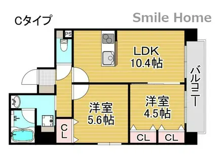 メゾンアッシュ(2LDK/3階)の間取り写真