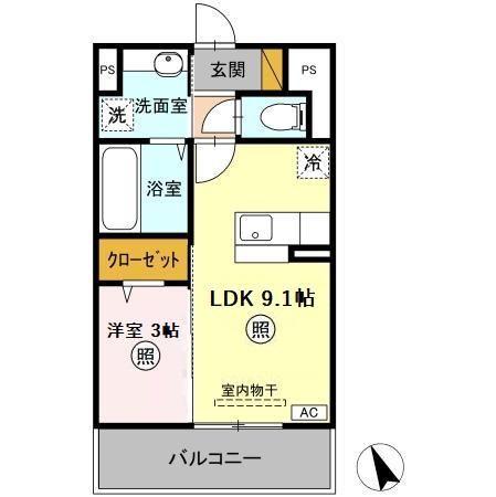 サクラテラス自由ヶ丘(1LDK/3階)の間取り写真