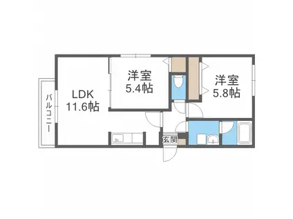オルセー北17条(2LDK/3階)の間取り写真