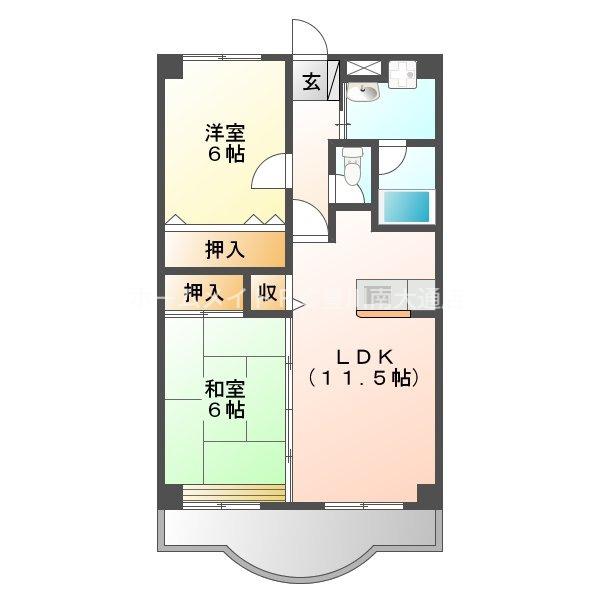 サンライズヒルカワイ(2LDK/3階)の間取り写真