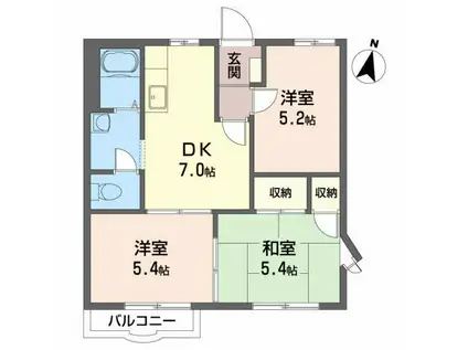 ビューラー美つ坦B(3DK/2階)の間取り写真