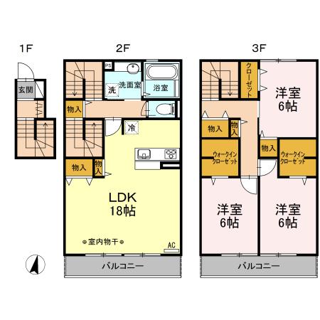 コンフォート(3LDK/2階)の間取り写真