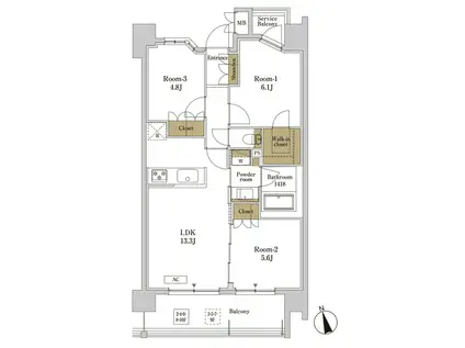 RJRプレシア川口(3LDK/5階)の間取り写真