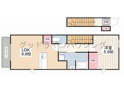 ドリーム新町(1LDK/2階)の間取り写真