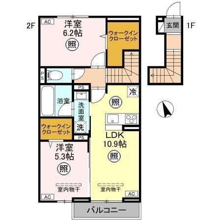 TORISIAS 西川田町(2LDK/2階)の間取り写真