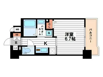 エイペックス大阪城西(1K/6階)の間取り写真
