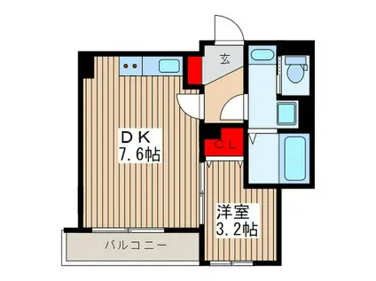 ウイングB(1DK/1階)の間取り写真