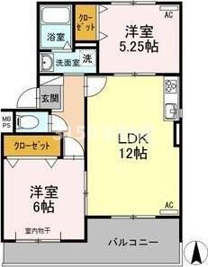 コアロード戸崎(2LDK/2階)の間取り写真
