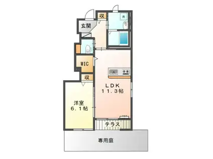 ウィングII(1LDK/1階)の間取り写真