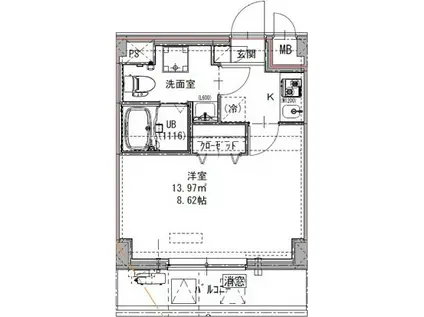 GENOVIA六町(1K/2階)の間取り写真