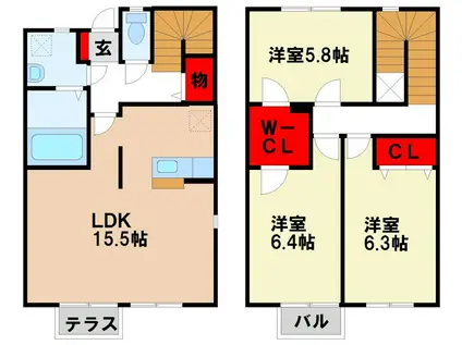 ほたるの里槇B棟(3LDK/1階)の間取り写真