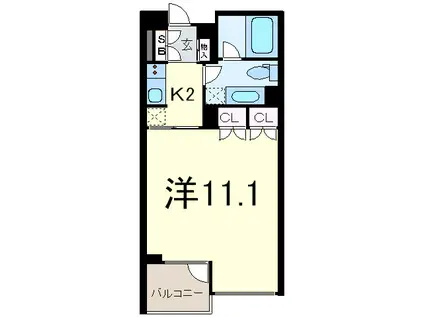 LE SILLAGE神宮前(1K/1階)の間取り写真