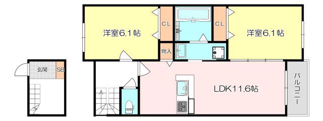 メゾン・デ・クール(2LDK/3階)の間取り写真