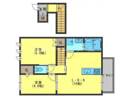 京阪本線 萱島駅 徒歩6分 2階建 築8年(1LDK/2階)の間取り写真