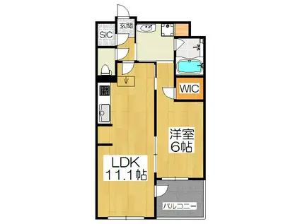 ペルーラ山科(1LDK/1階)の間取り写真