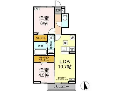 アスクレオ(2LDK/1階)の間取り写真