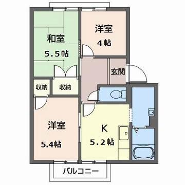 ガーデンハイツ緑ヶ丘 G棟(3K/2階)の間取り写真