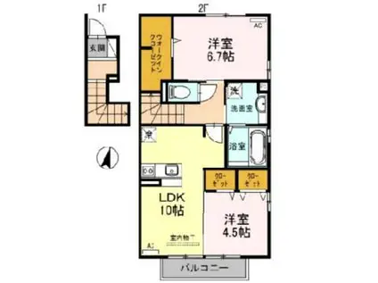 ハイム新町西(2LDK/2階)の間取り写真