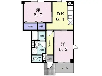 ケイツーレジデンス(2DK/1階)の間取り写真