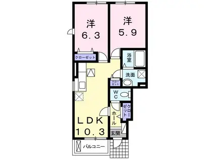 プリムローズII(2LDK/1階)の間取り写真