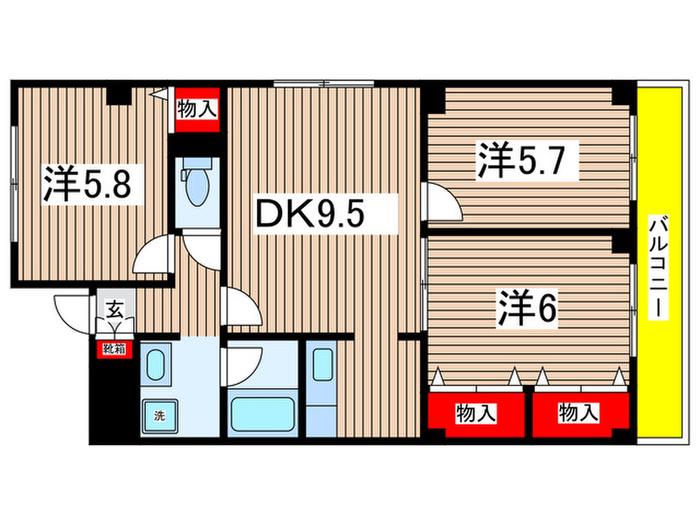 グランドール(3DK/1階)の間取り写真