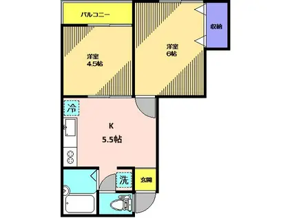 アーバンハイツ(2K/2階)の間取り写真