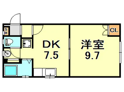 岡本梅林6号棟(1DK/1階)の間取り写真
