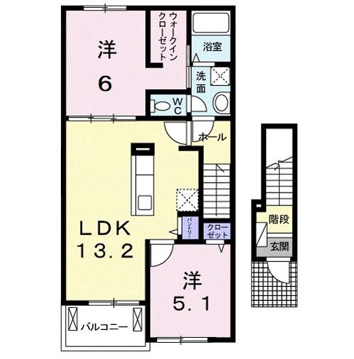 グラース アンジュ(2LDK/2階)の間取り写真