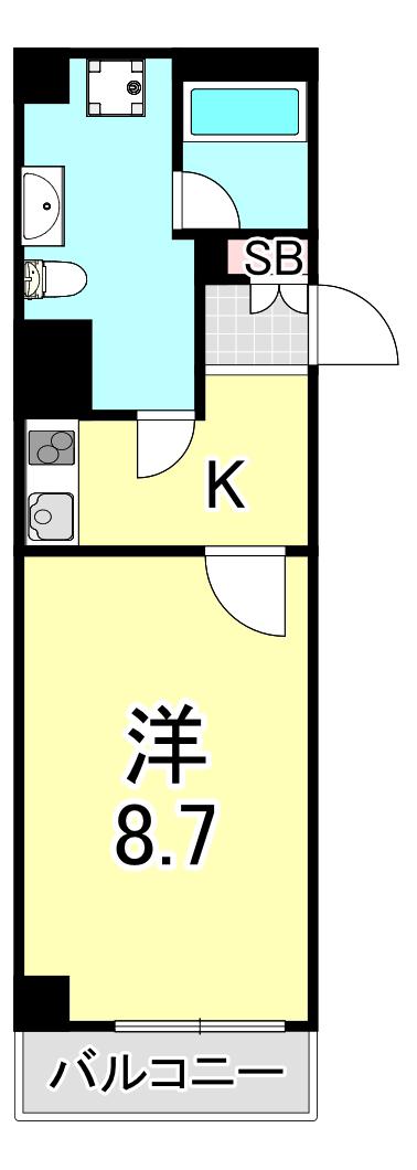 メインステージ芦屋茶屋之町(1K/1階)の間取り写真