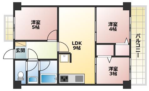 ライオンズマンション西明石(3LDK/3階)の間取り写真