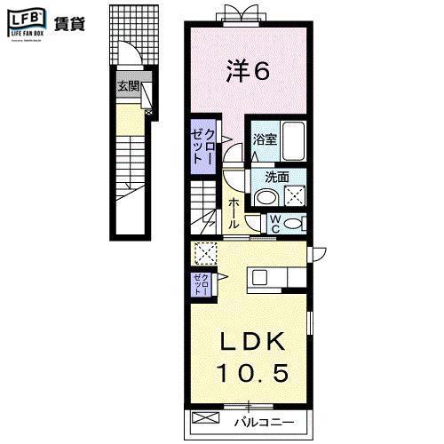 プティネージュ ドゥII(1LDK/2階)の間取り写真
