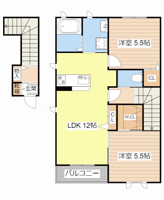 アジュール彦根B(2LDK/2階)の間取り写真