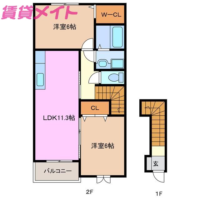 サテライト匠(2LDK/2階)の間取り写真
