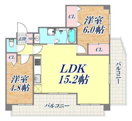 アーバンコート中山手・呉竹(2LDK/5階)の間取り写真