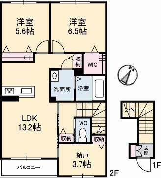 ニンナ・ナンナA(2SLDK/2階)の間取り写真