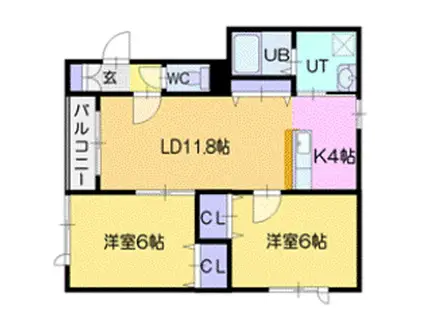 CRESCENT(2LDK/3階)の間取り写真