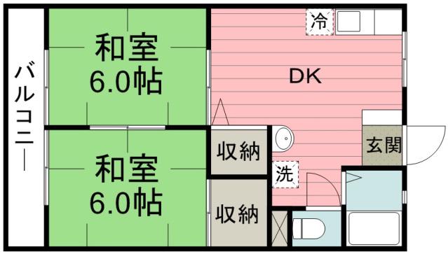 シティハイツ岸町(2DK/1階)の間取り写真