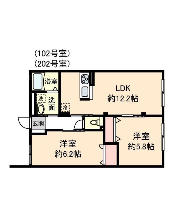 メゾンオーク(2LDK/1階)の間取り写真