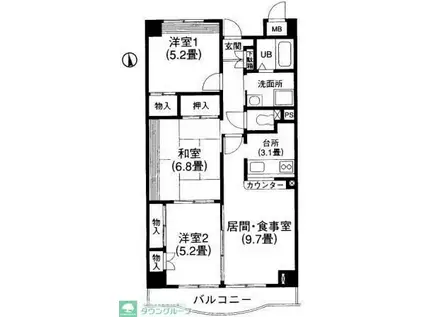 グレースサワ(3LDK/3階)の間取り写真