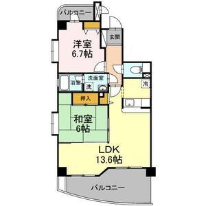 グランウィング(2LDK/4階)の間取り写真