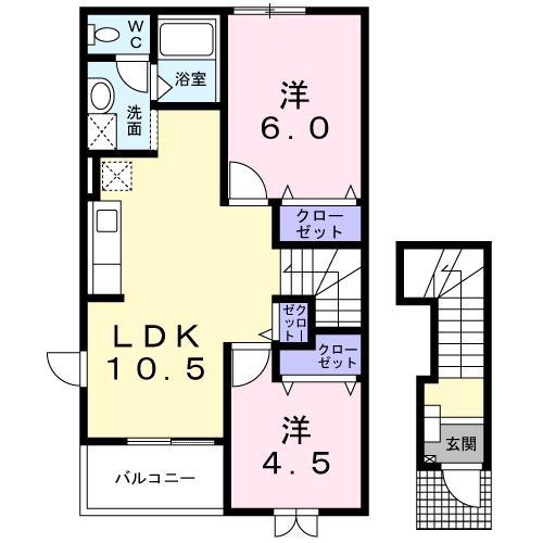 SUN VERDY B(2LDK/2階)の間取り写真