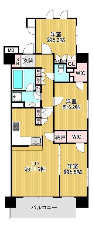 リビオ日暮里グランスイート(3LDK/5階)の間取り写真