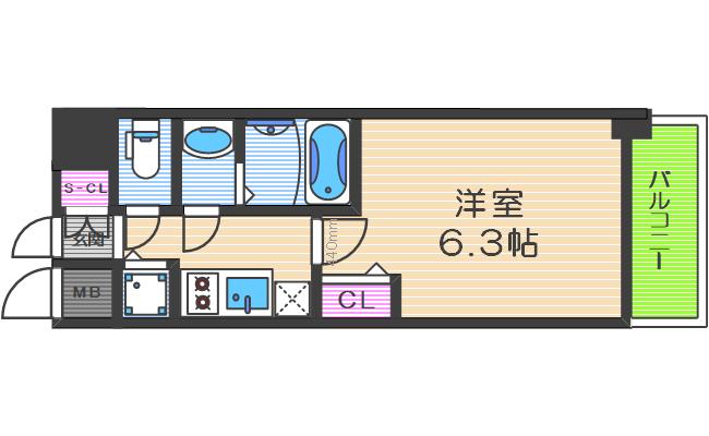 レオンコンフォート阿波座西(1K/3階)の間取り写真
