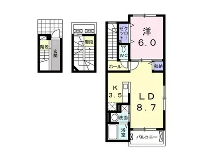 ベル リアン セカンドA(1LDK/3階)の間取り写真