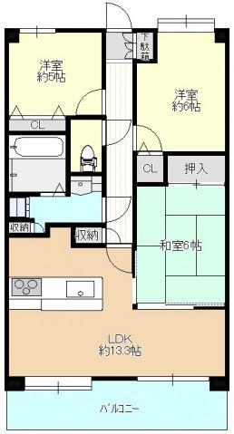 ファミール西条朝日町(3LDK/8階)の間取り写真