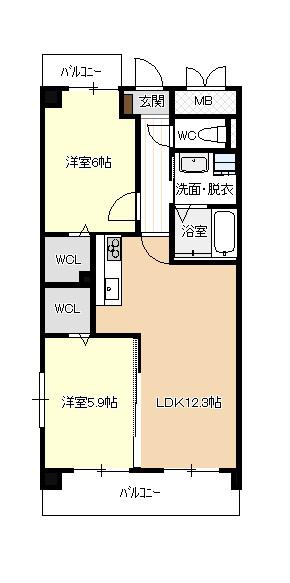 ベルデュール(2LDK/3階)の間取り写真