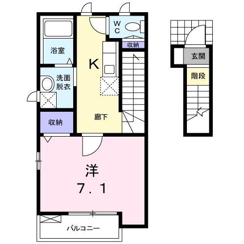 アソシエA(1K/2階)の間取り写真