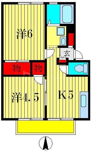 ツインハイムII(2K/1階)の間取り写真