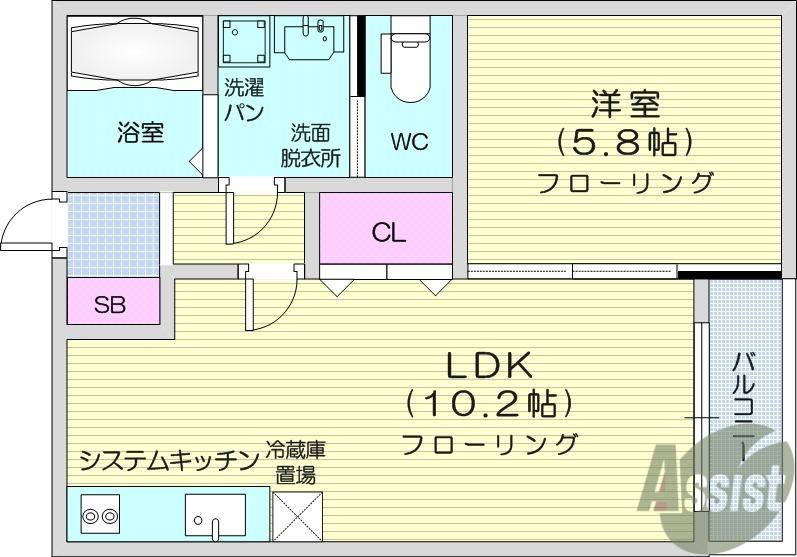 グランデュール3仙台東郡山(1LDK/1階)の間取り写真
