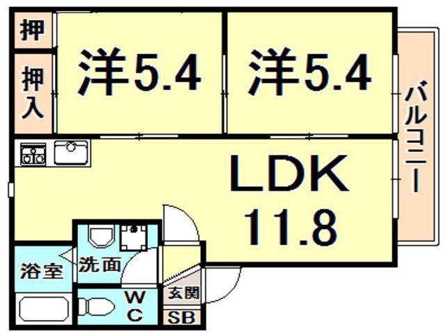 ハイツベガ(2LDK/2階)の間取り写真